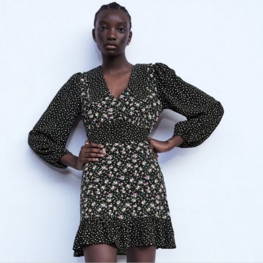 Floral Contrast Peter Pan Collar Milkmaid Dress